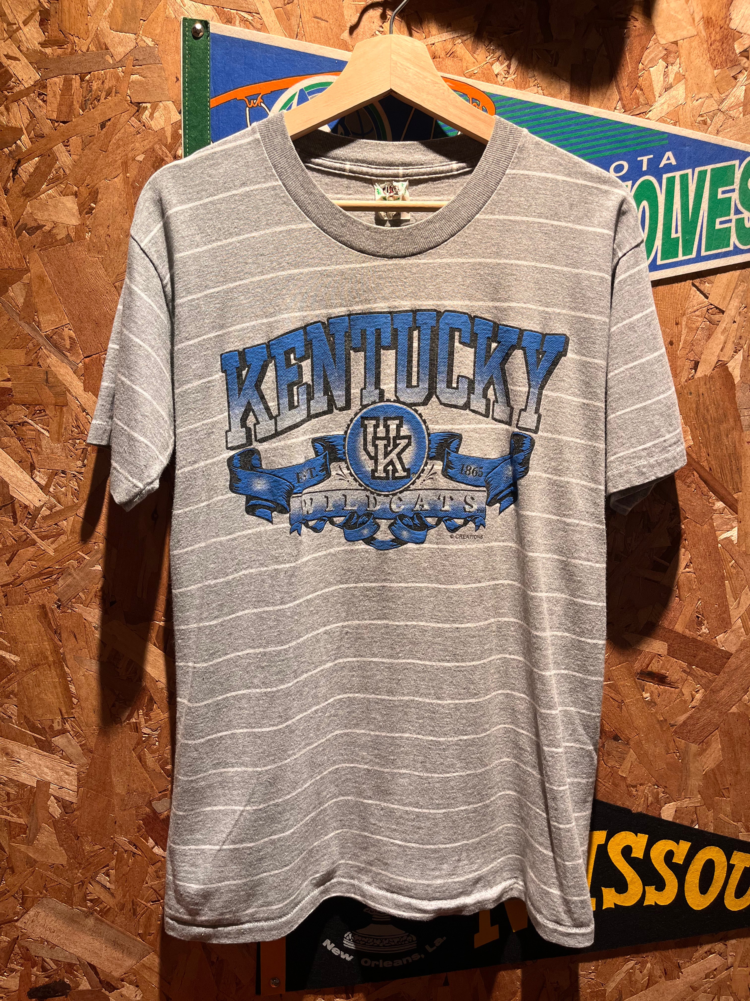 Vintage University of Kentucky Wildcats UK Grey Striped 90's T-Shirt: Medium