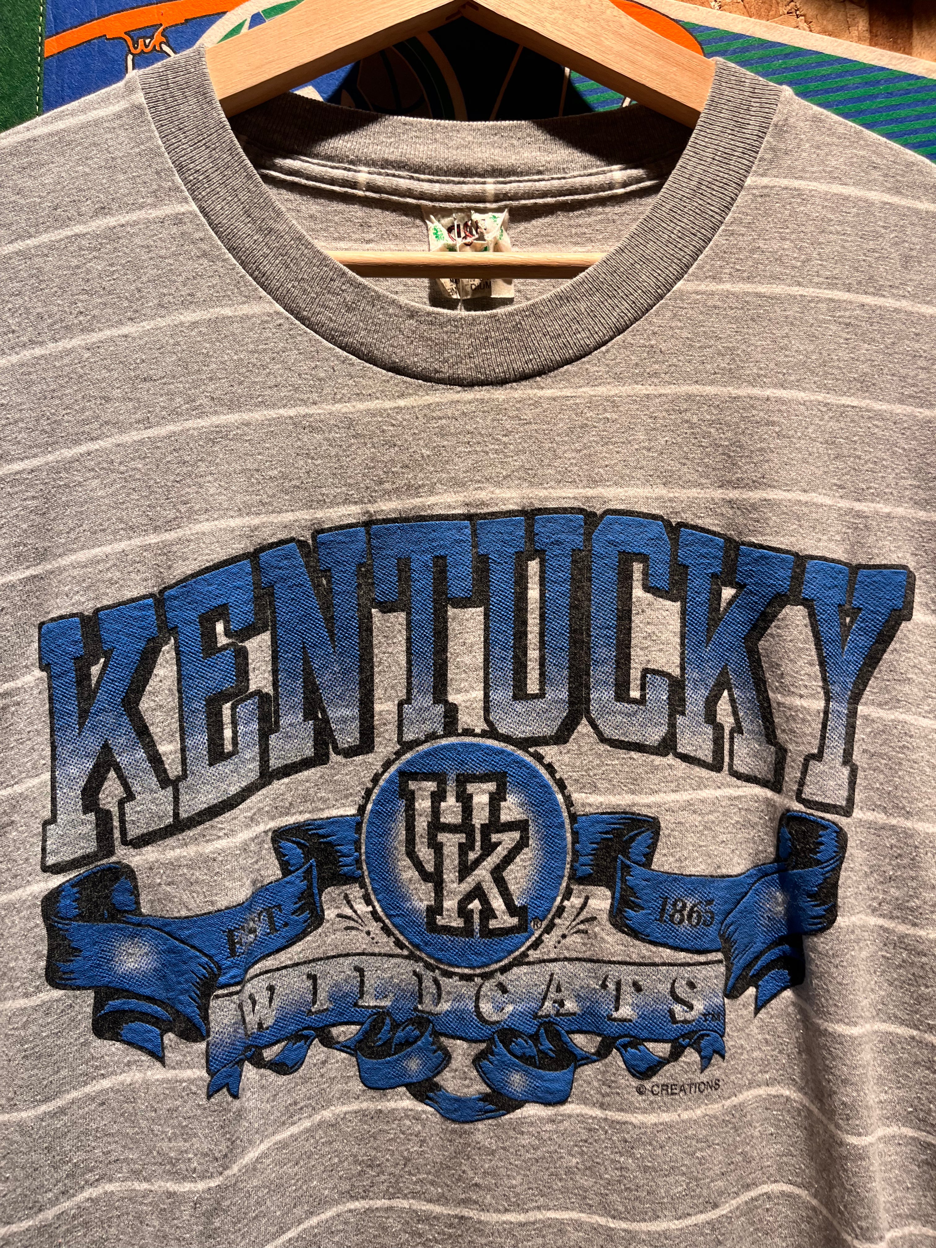 Vintage University of Kentucky Wildcats UK Grey Striped 90's T-Shirt: Medium