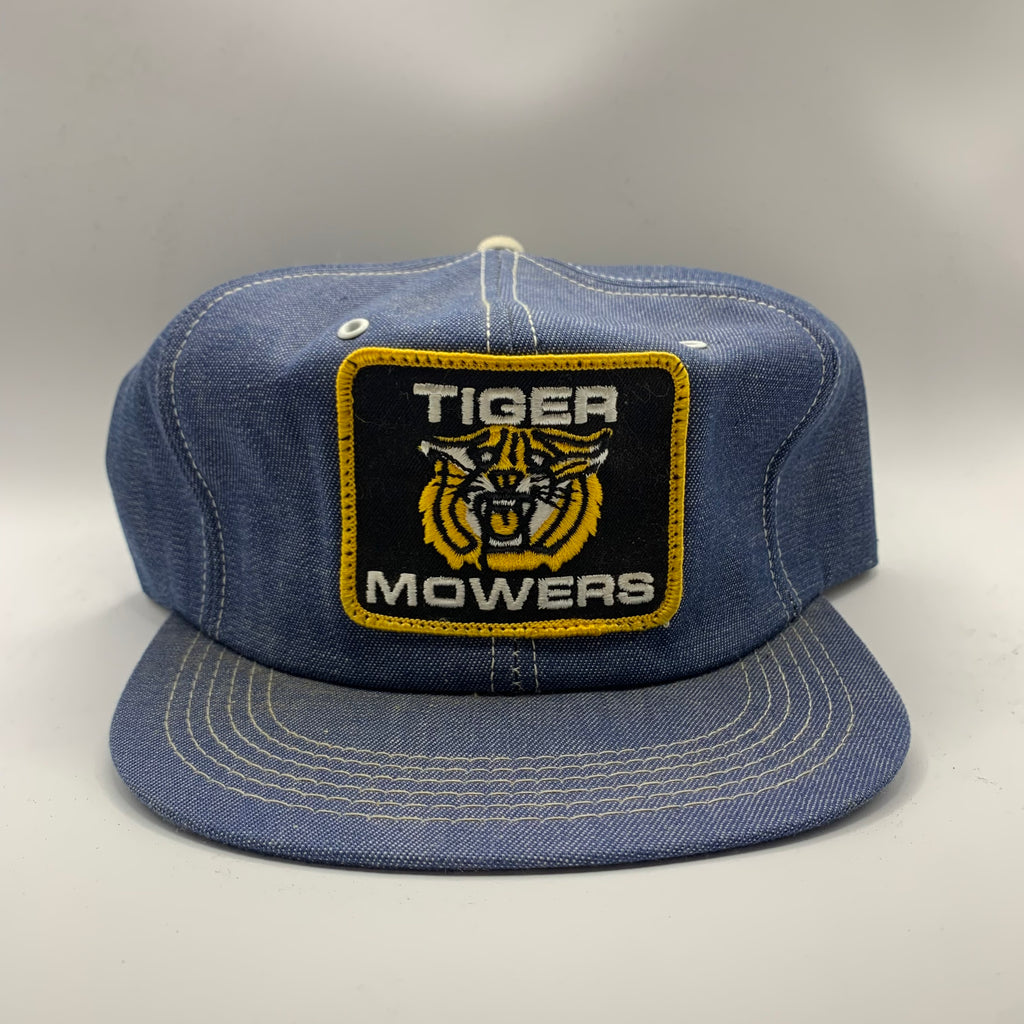 Vintage Tiger Mowers Denim Trucker Snapback Cap