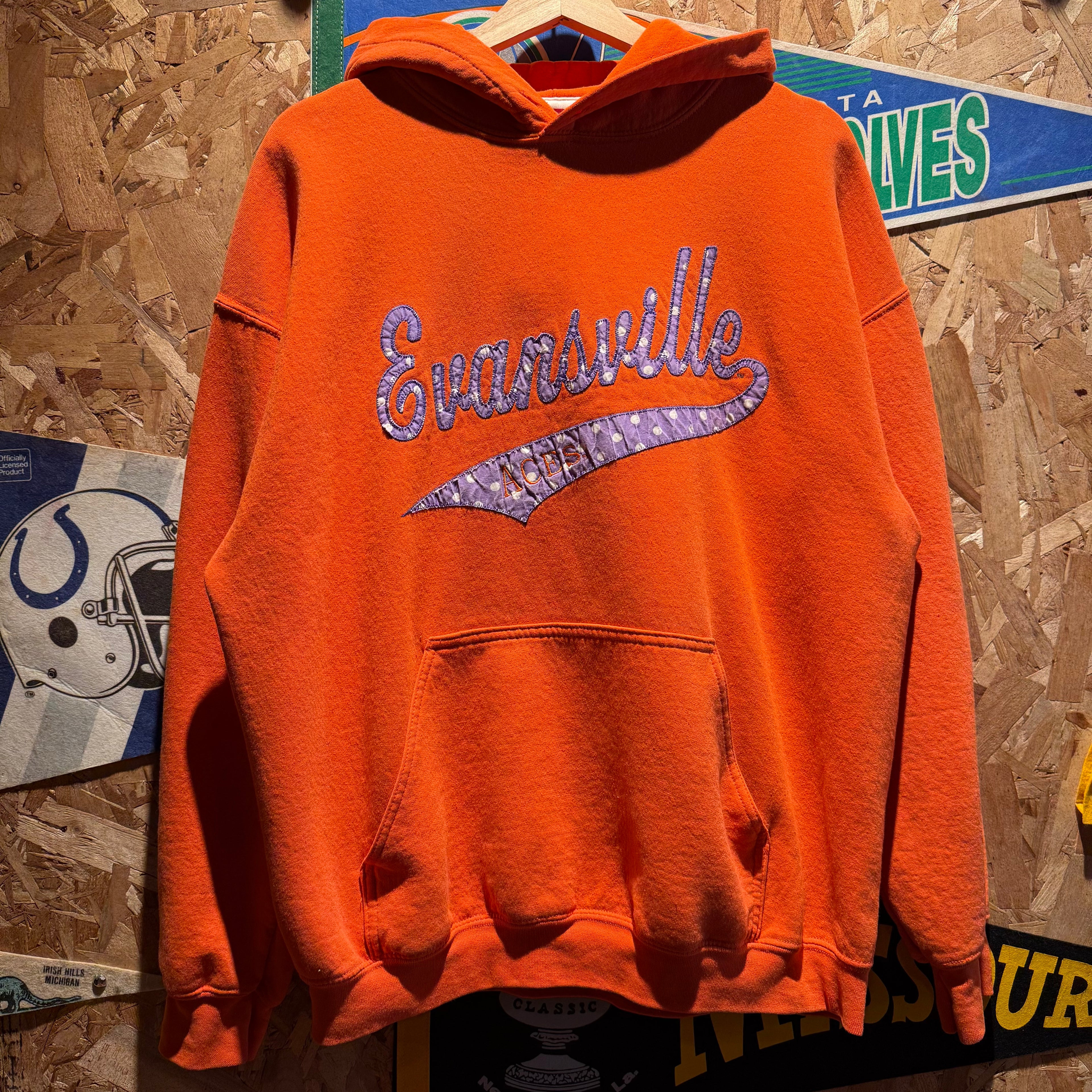 Vintage Orange Evansville Sewn Polkadot Hoodie: Large