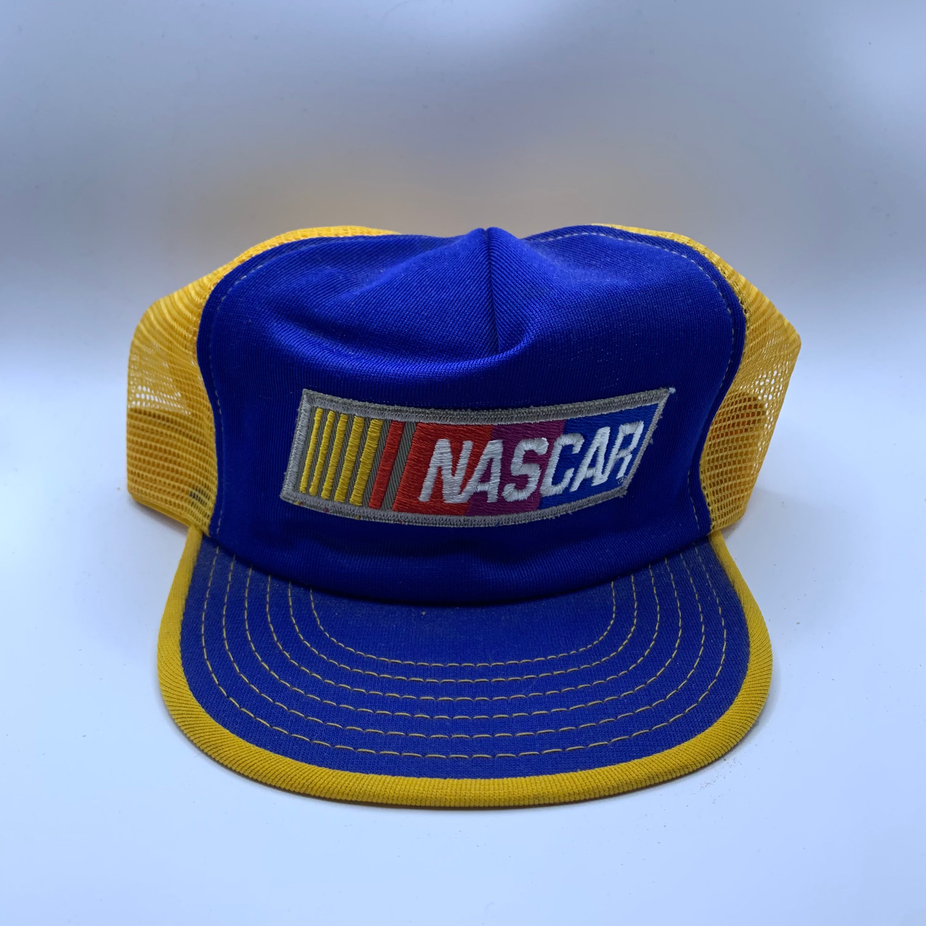 Vintage NASCAR Patch Blue/Yellow Mesh Trucker Snapback Hat