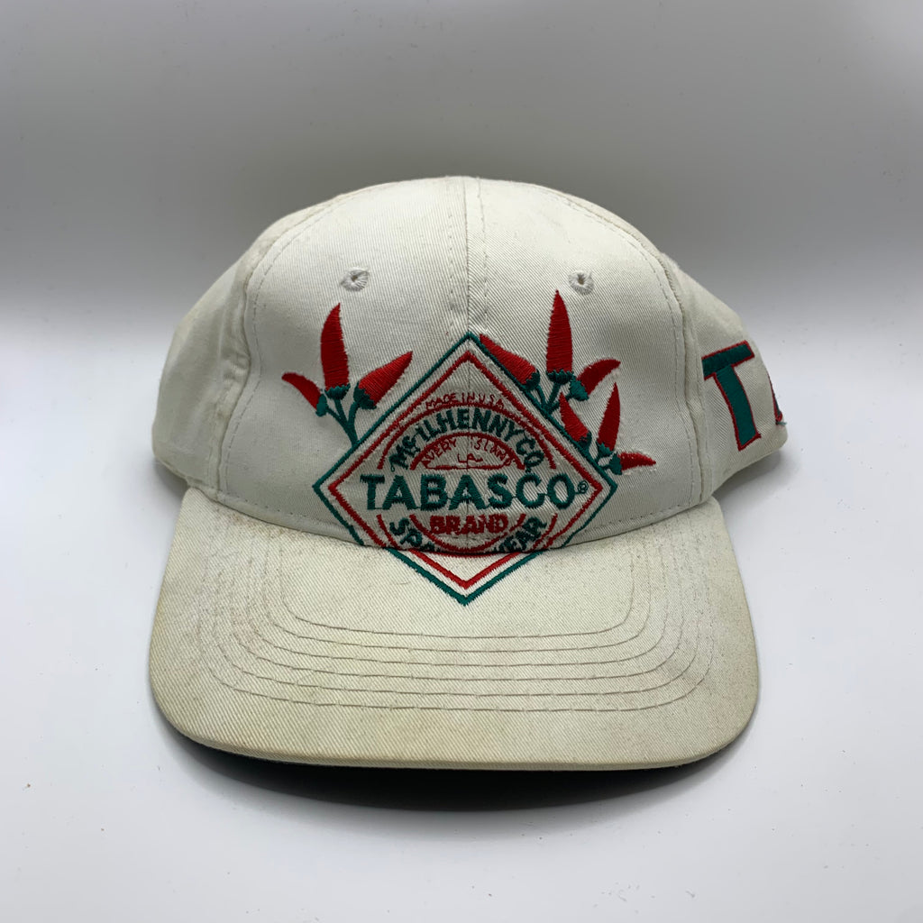 Vintage Tabasco Brand Hot Sauce White Embroidered Strapback Hat