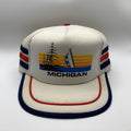 Vintage Michigan Sail Boat 3 Stripe 80's Tourist Trucker Mesh Snapback Hat