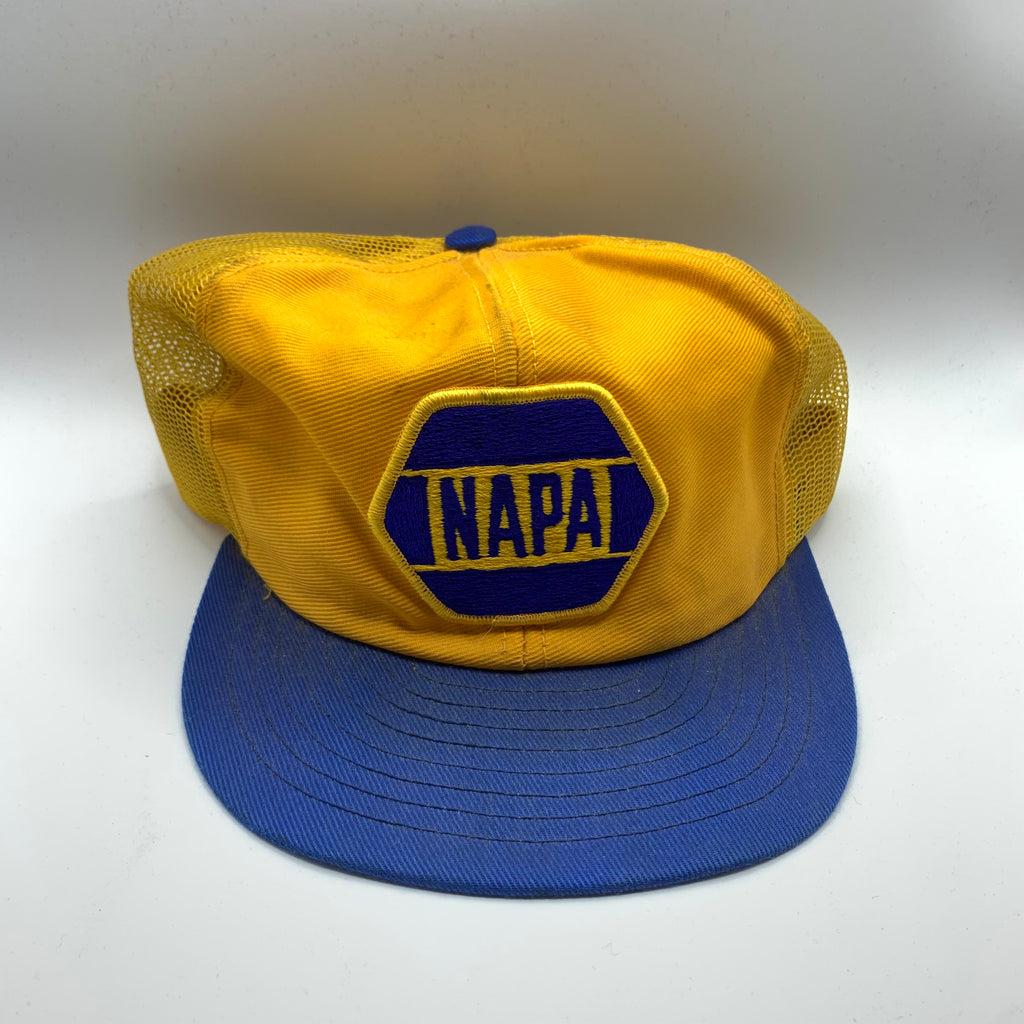 Vintage NAPA Auto Parts Patch Trucker Mesh Yellow Snapback Hat
