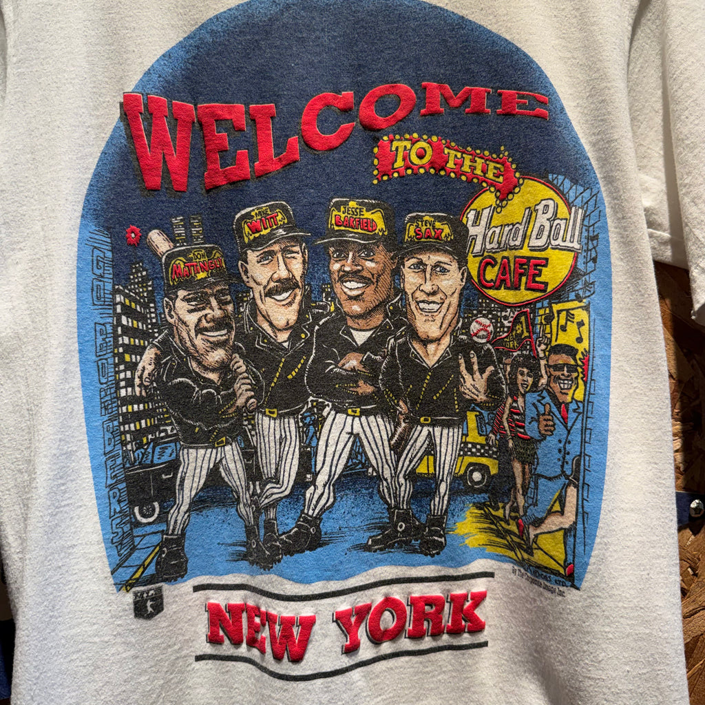 Vintage 90s MLB New York Yankees Hard Ball Cafe Single Stitch Seamless T-Shirt: Small