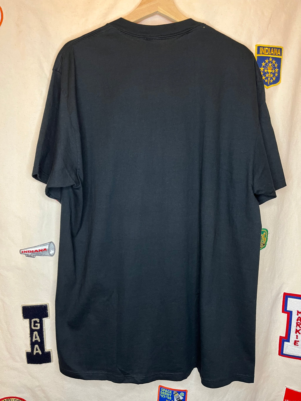 Vintage Mickey Mouse Indiana Walt Disney Black Velva Sheen T-Shirt: XL