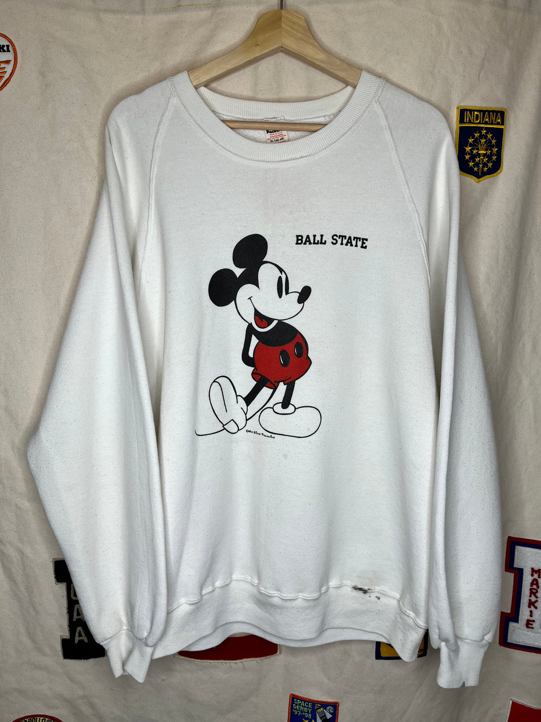 Vintage Mickey Mouse Ball State Raglan White Crewneck Sweatshirt 80’s: XL