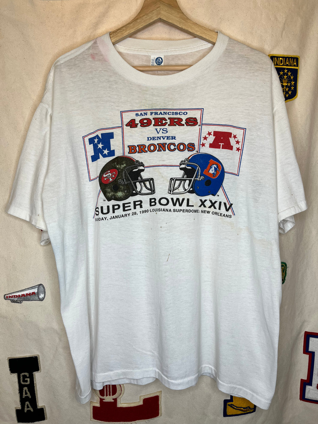 Vintage Super Bowl XXIV 49ers Broncos NFL 1990 Thin T-Shirt: XL
