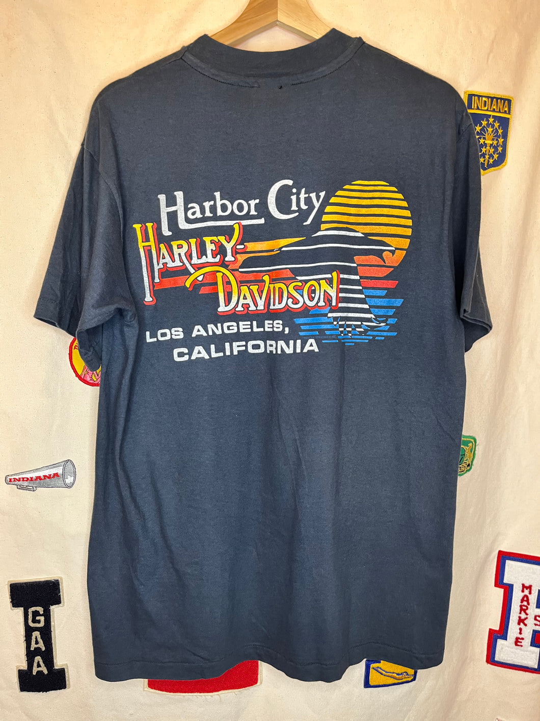 Vintage 1988 Harley Davidson Los Angeles Harbor City Black T-Shirt: L/XL