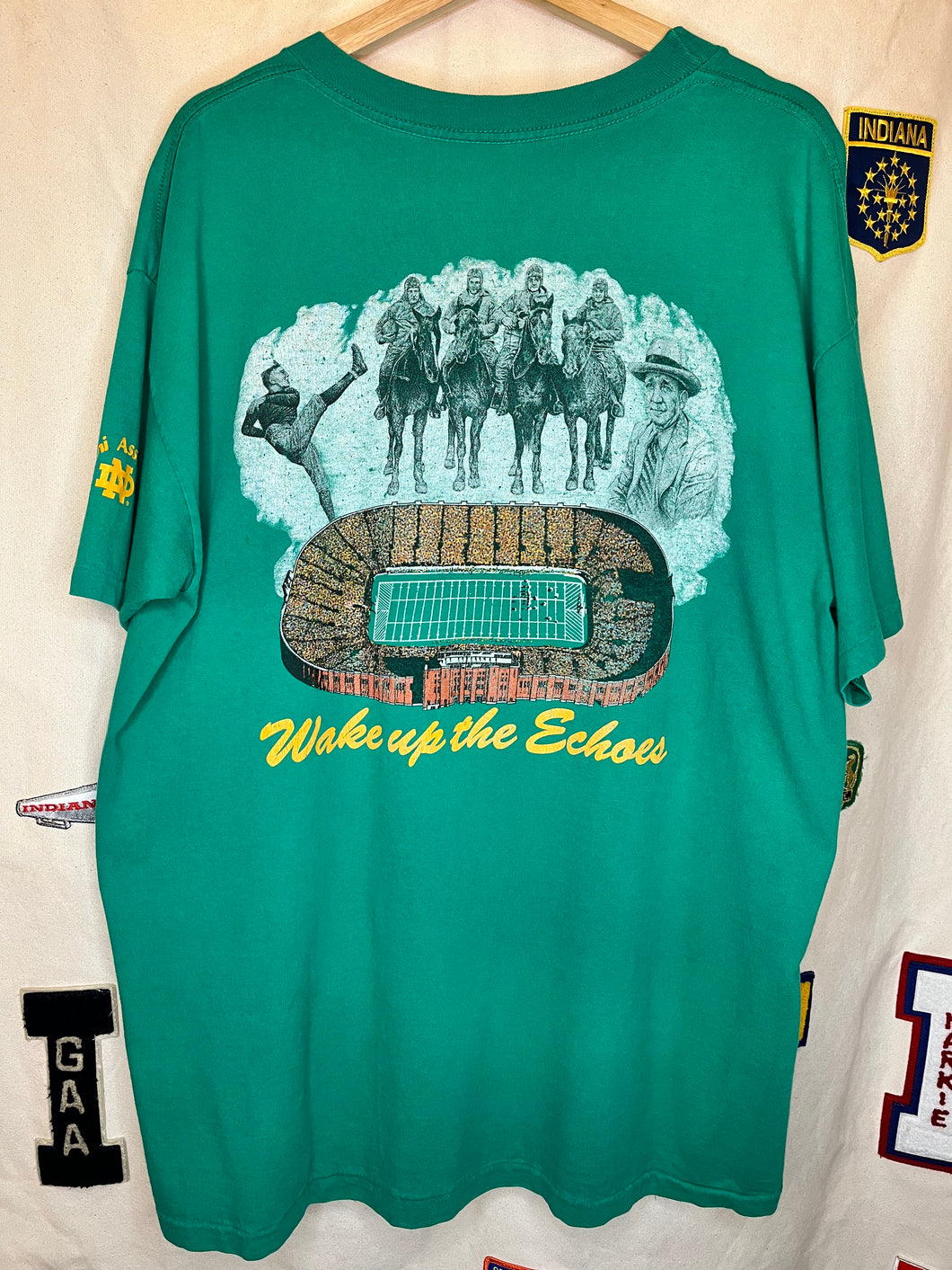 Vintage Notre Dame 4 Horseman Football Stadium Green T-Shirt: XL
