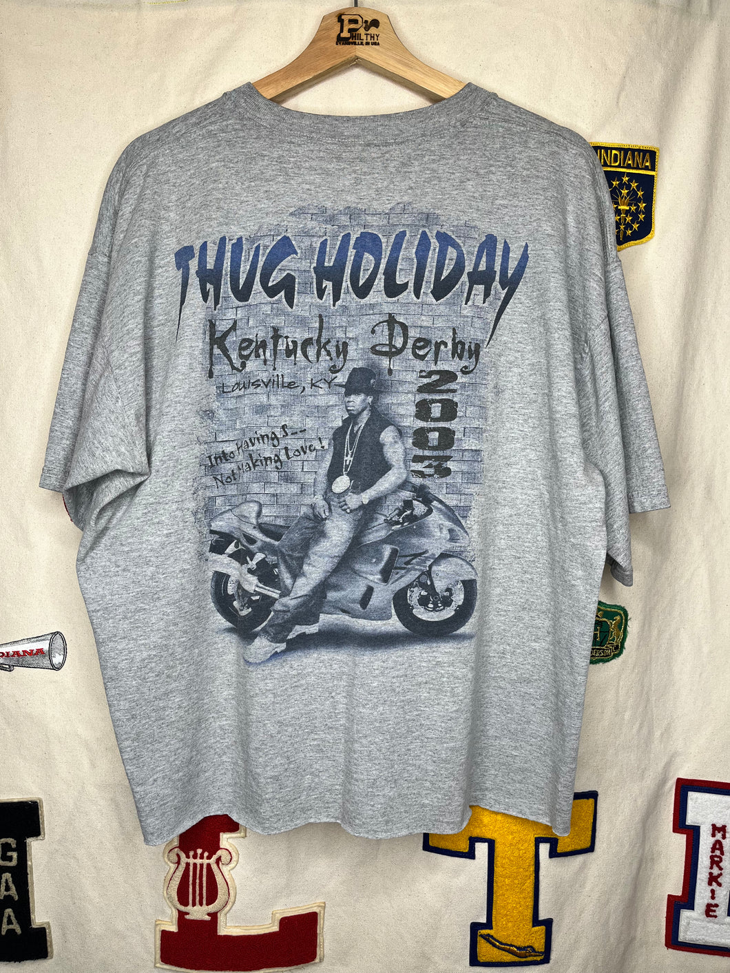 Vintage Kentucky Derby 2003 Chopper Style 50 Cent Grey Cropped Rap T-Shirt:XL