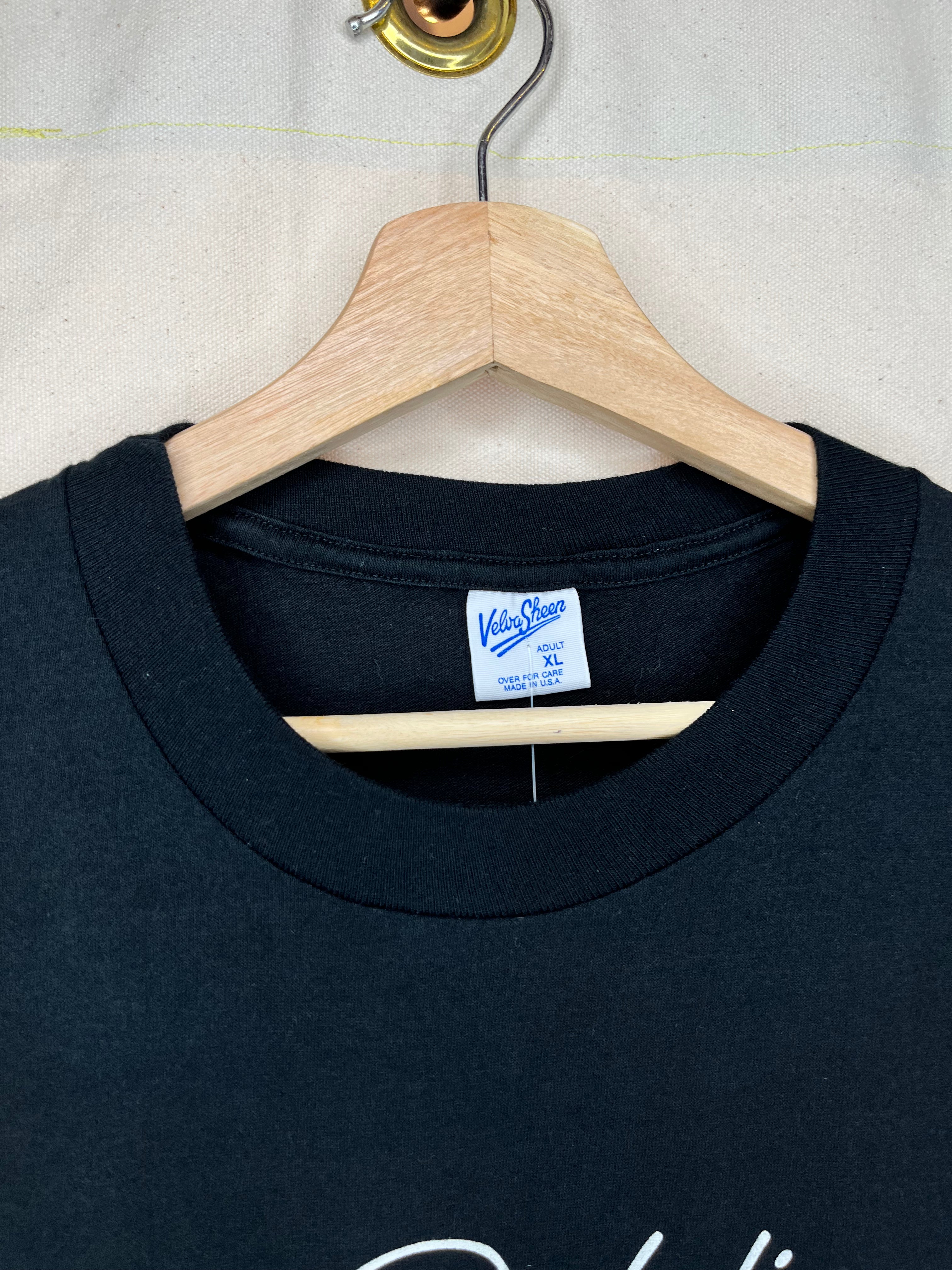 Vintage Mickey Mouse Indiana Walt Disney Black Velva Sheen T-Shirt: XL