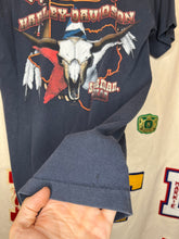 Load image into Gallery viewer, Vintage Harley Davidson Bull Skull Texoma Sherman Texas Black Pocket T-Shirt: Smalll
