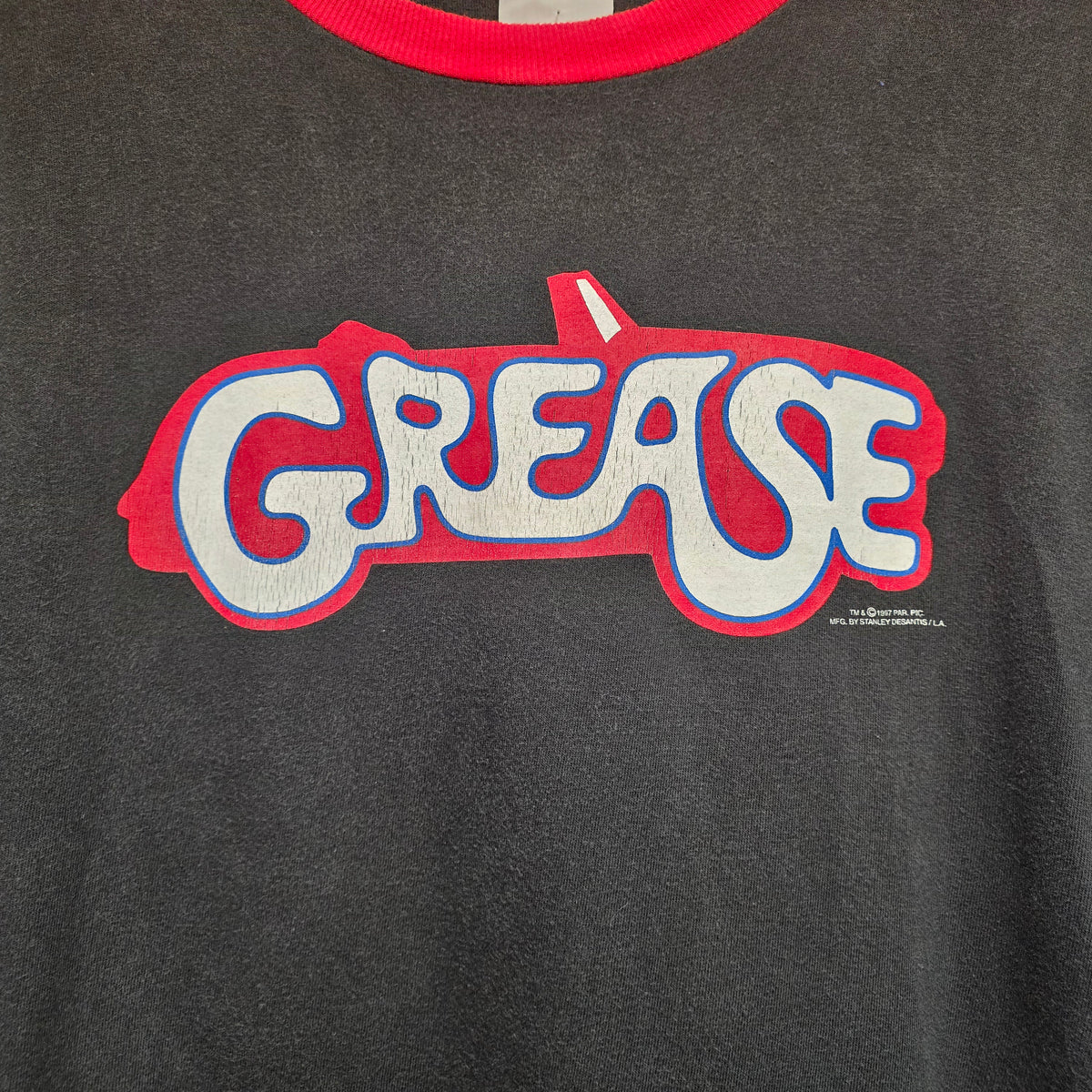 VTG 1997 Stanley DeSantis Grease Black RingerGraphic T-Shirt: XL