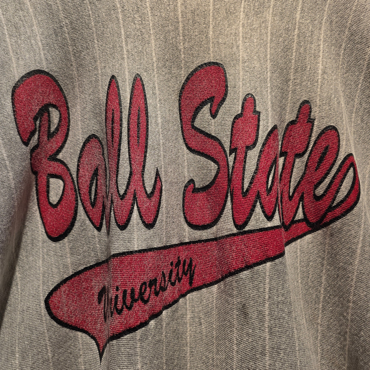 VTG Ball State University Reverse Weave Style Pinstripe Sweatshirt: Medium
