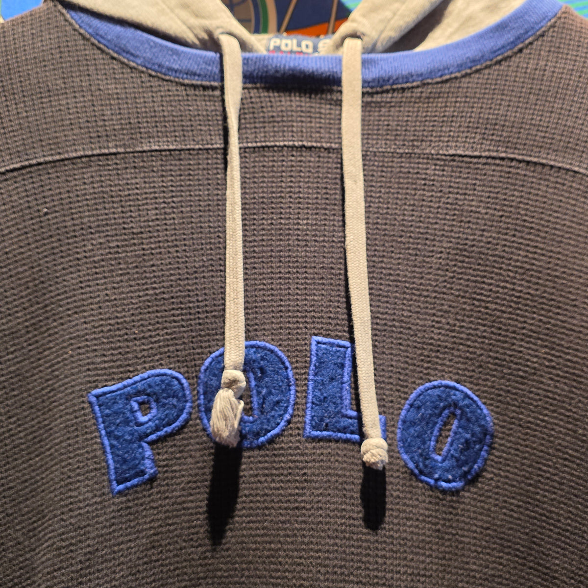 VTG Polo Sport Ralph Lauren Spell Out Logo Blue Mens Hoodie Sweatshirt: Large
