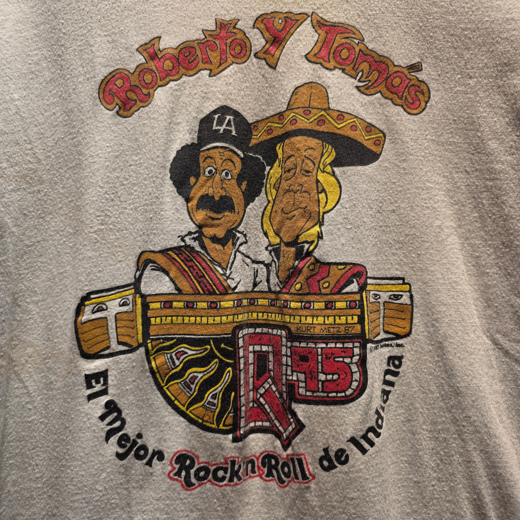 VTG 1987 Roberto Y Tomas Rock'n Roll Indiana White T-Shirt: M/L