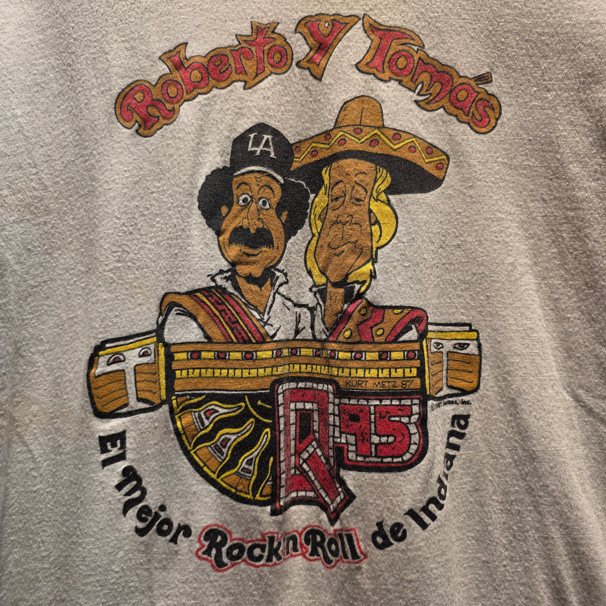 VTG 1987 Roberto Y Tomas Rock'n Roll Indiana White T-Shirt: M/L