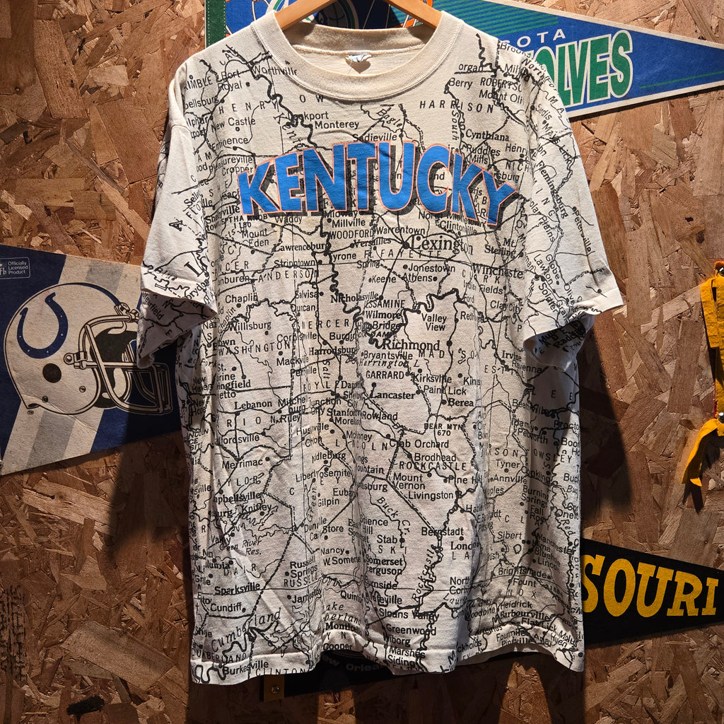 VTG Kentucky AOP Map Single Stitch Graphic T-Shirt: XXL