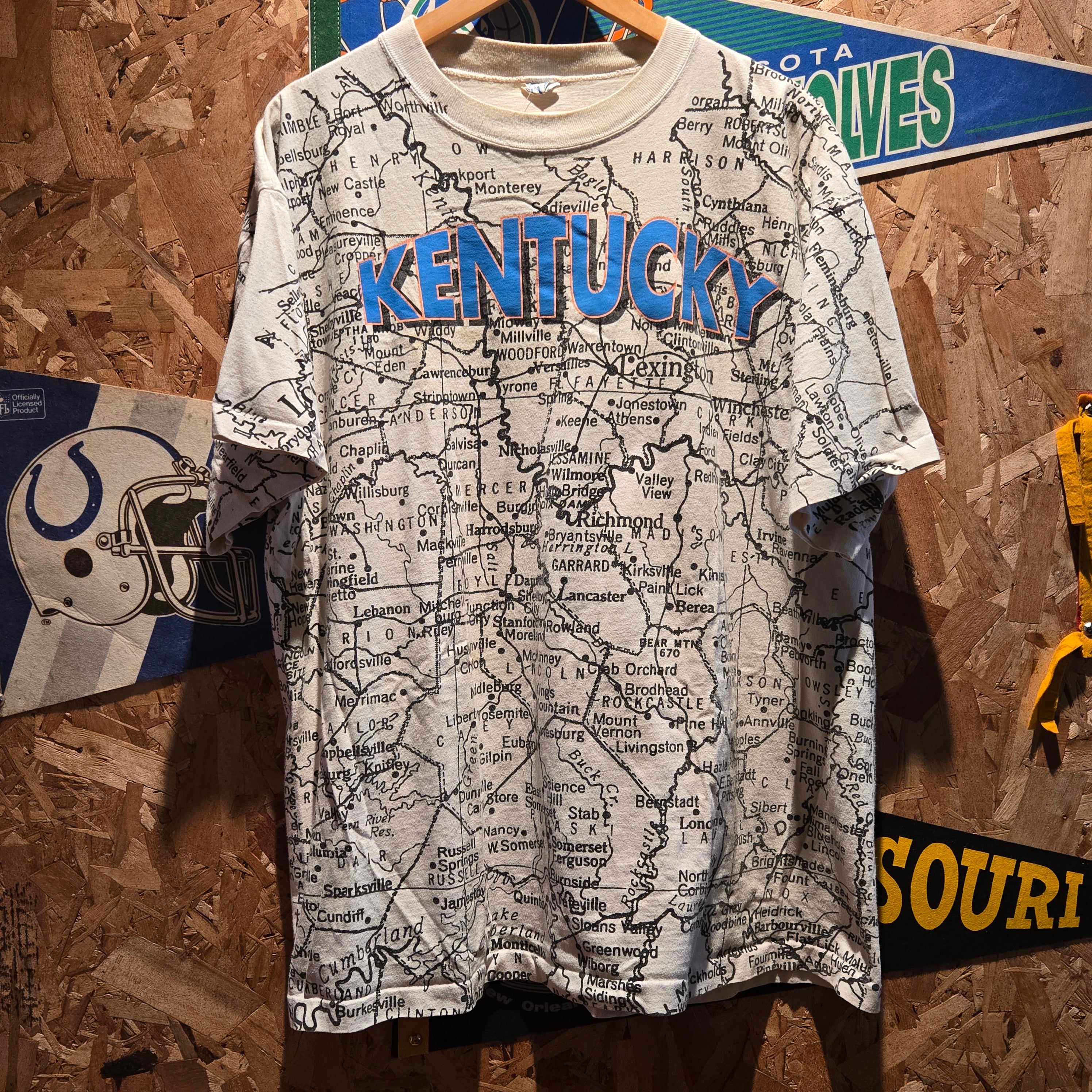 VTG Kentucky AOP Map Single Stitch Graphic T-Shirt: XXL
