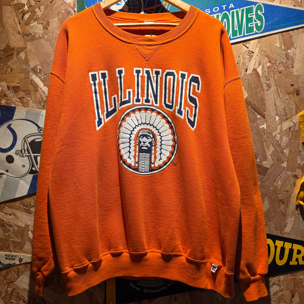 VTG Russell Illinois University Illini Orange Sweatshirt: XL
