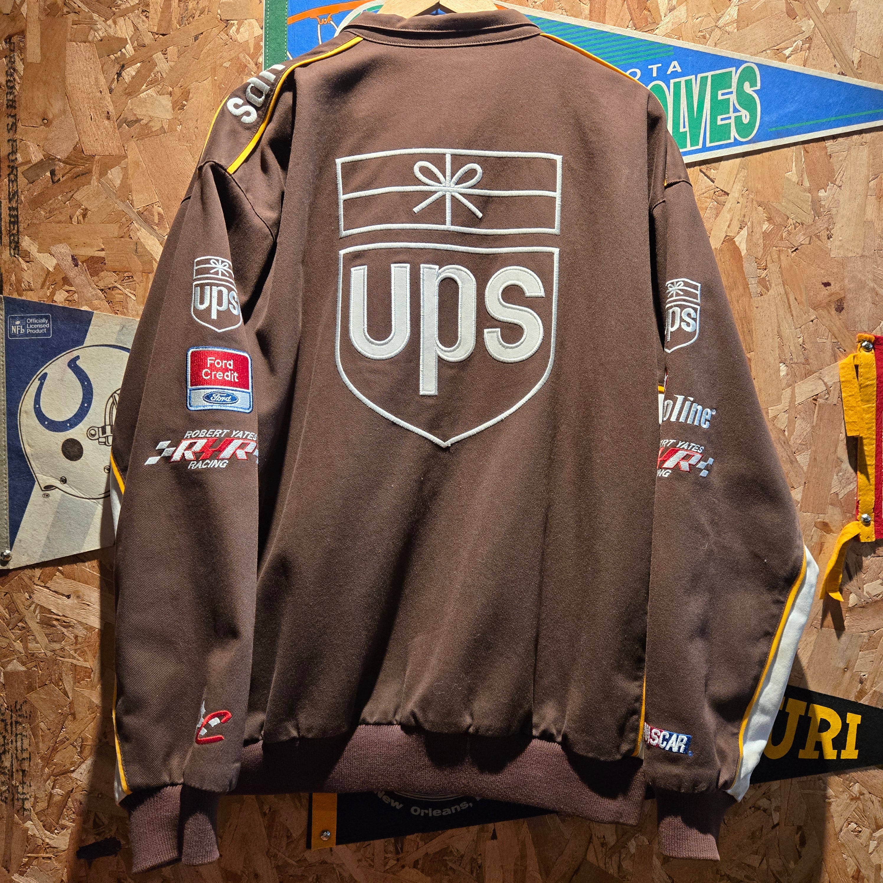 VTG Dale Jarrett Chase Authentics UPS Racing Jacket Large Brown/White