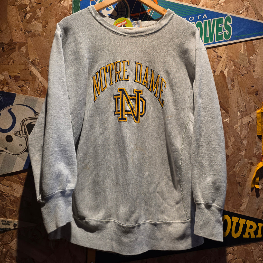 VTG Champion Reverse Weave  Notre Dame Pullover Grey Sweatshirt: XL