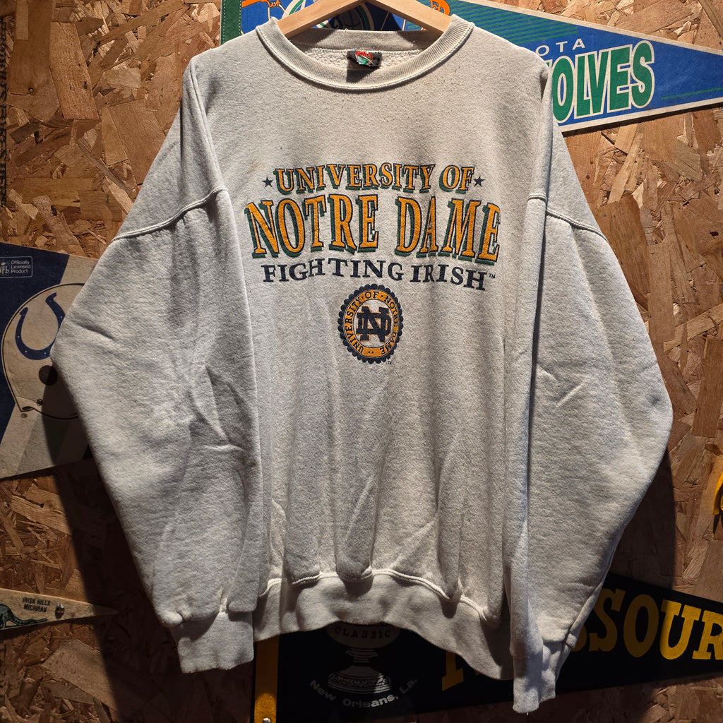 VTG 90's University Of Notre Dame Fighting Irish Grey Sweatshirt: XL