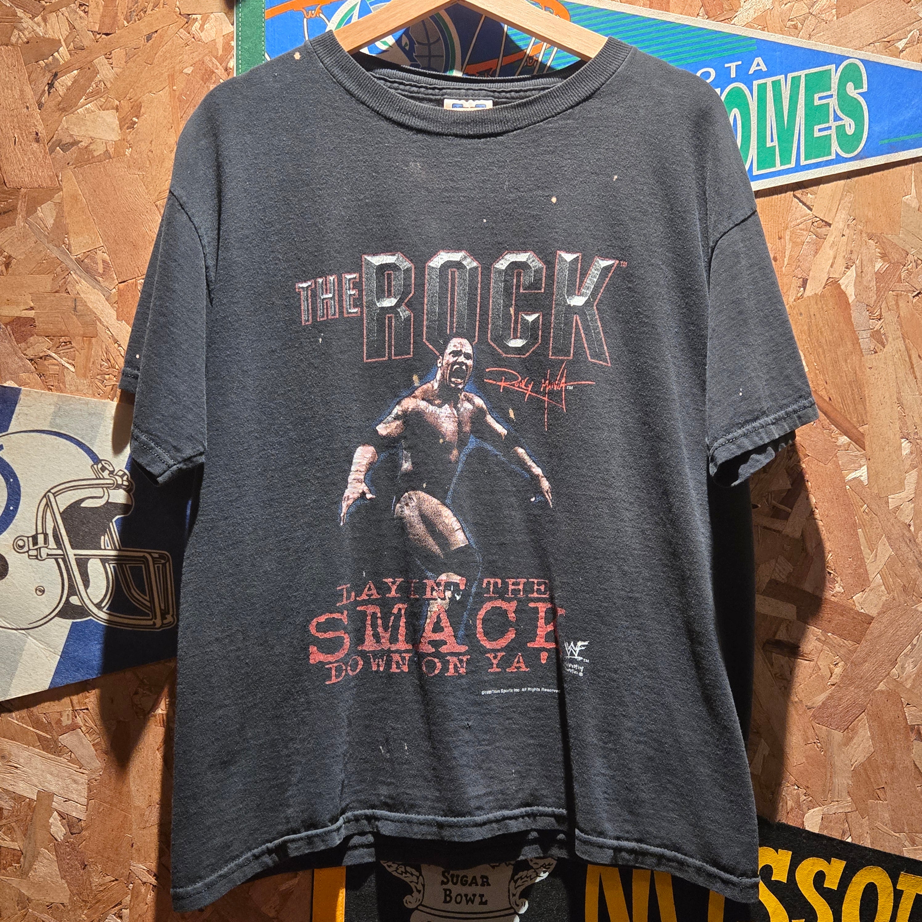 VTG 1999 The Rock Layin' The Smack Down On Ya Black T-Shirt: M