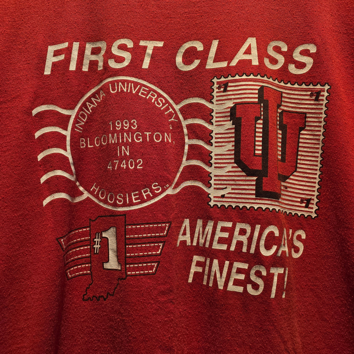 VTG 90's Indiana University Hoosiers First Class Americas Finest Red T-Shirt: XL