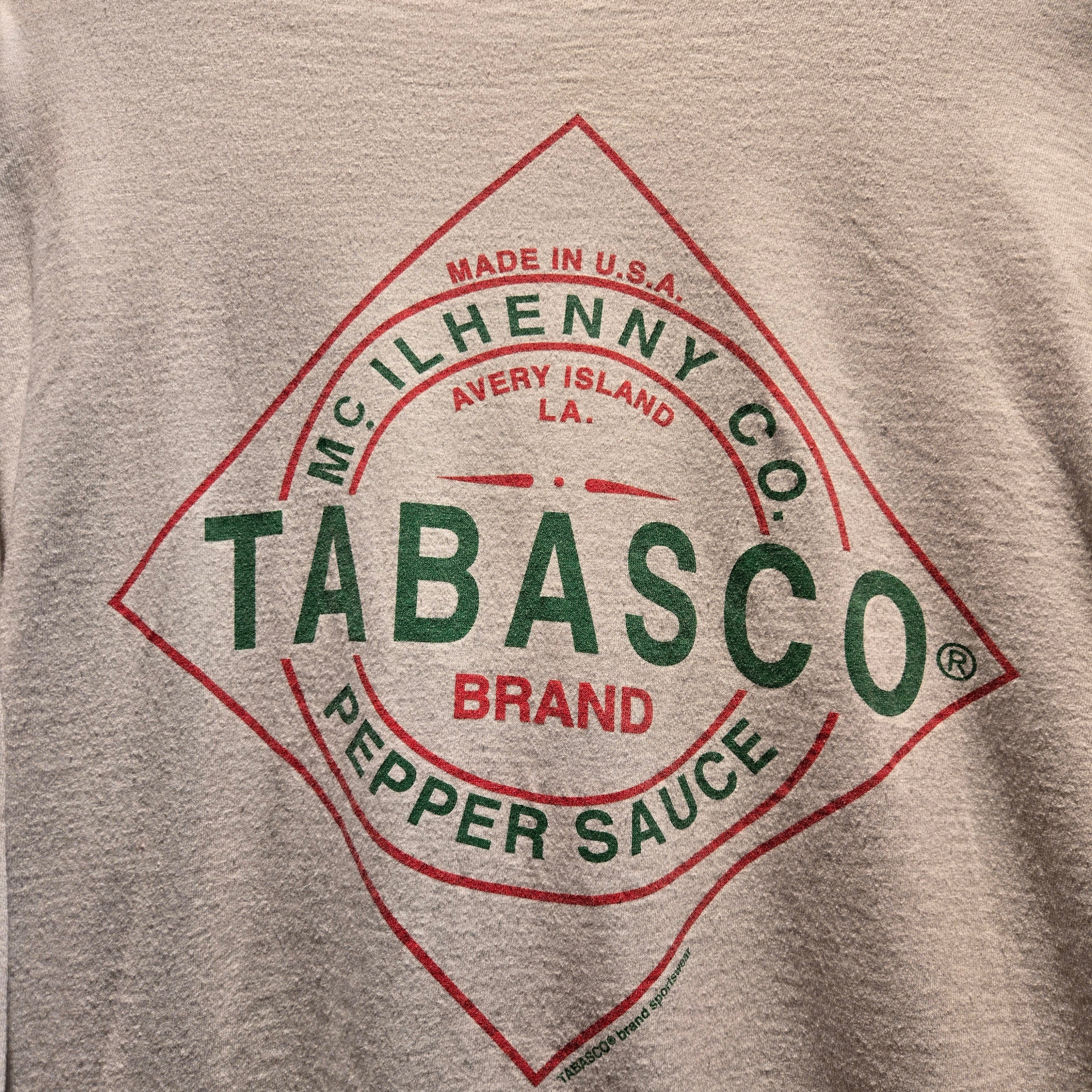 VTG Tabasco Sauce White Graphic Made In USA T-Shirt Long Sleeve: Large