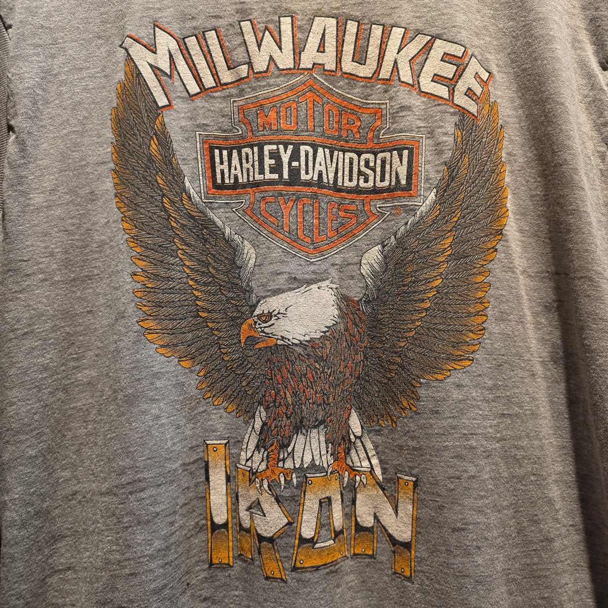 VTG 1986 Harley Davidson Milwaukee Iron Eagle Cut-Off T-Shirt Gray Biker: XL