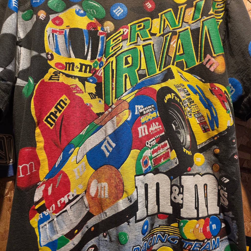 VTG Bootleg Giant Ernie Irvan M&M's Nascar Double Sided T-Shirt: XL