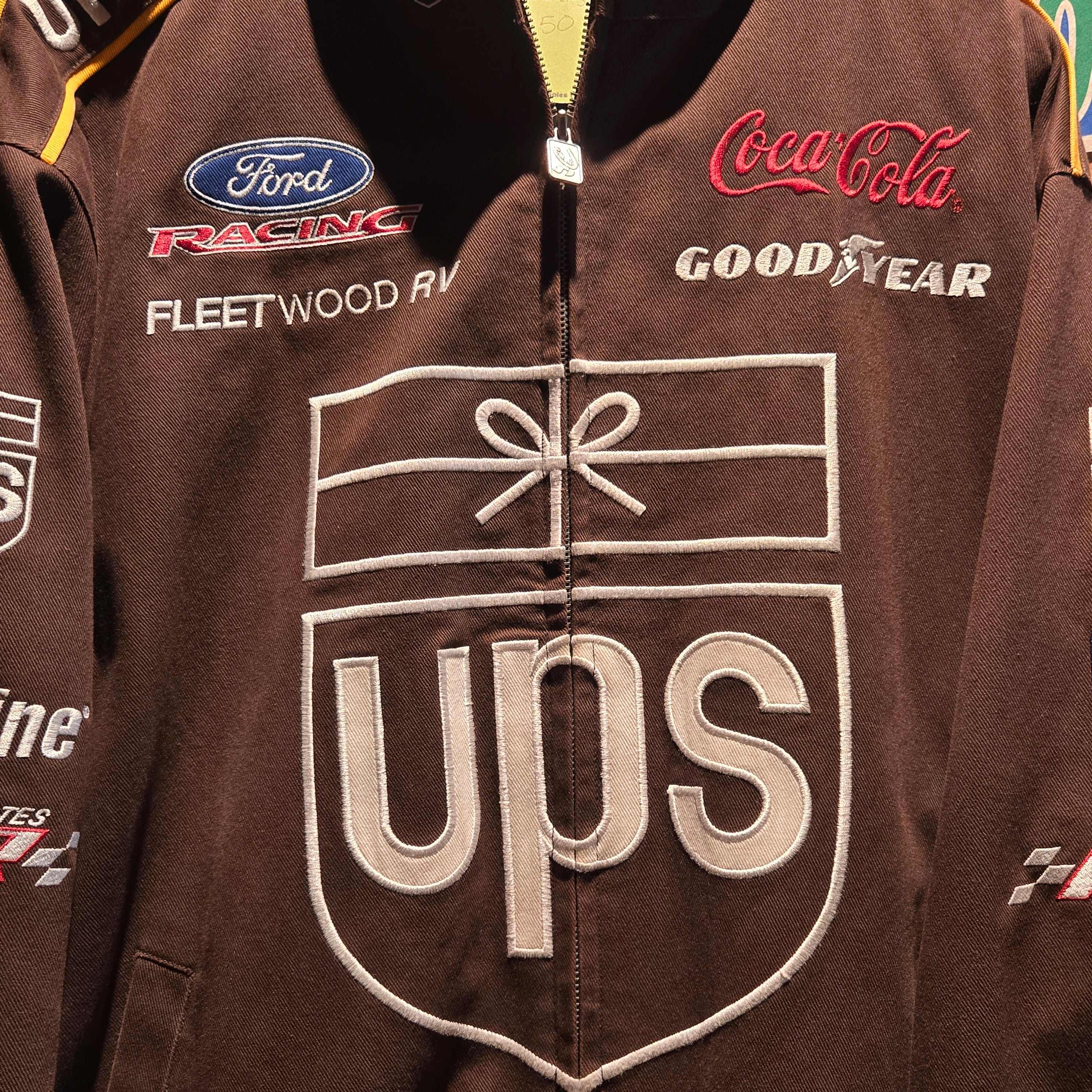 VTG Dale Jarrett Chase Authentics UPS Racing Jacket Large Brown/White