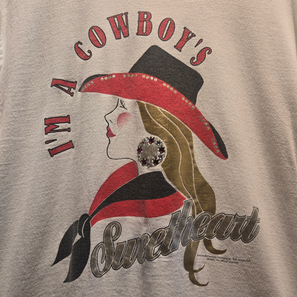 VTG 90's Im A Cowboy's Sweetheart Graphic T-Shirt Single Stitch: Large
