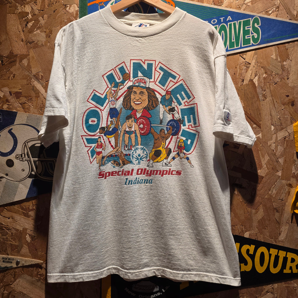 VTG Logo Athletic 90's Indiana Special Olympics Volunteer Graphic T-Shirt: Large