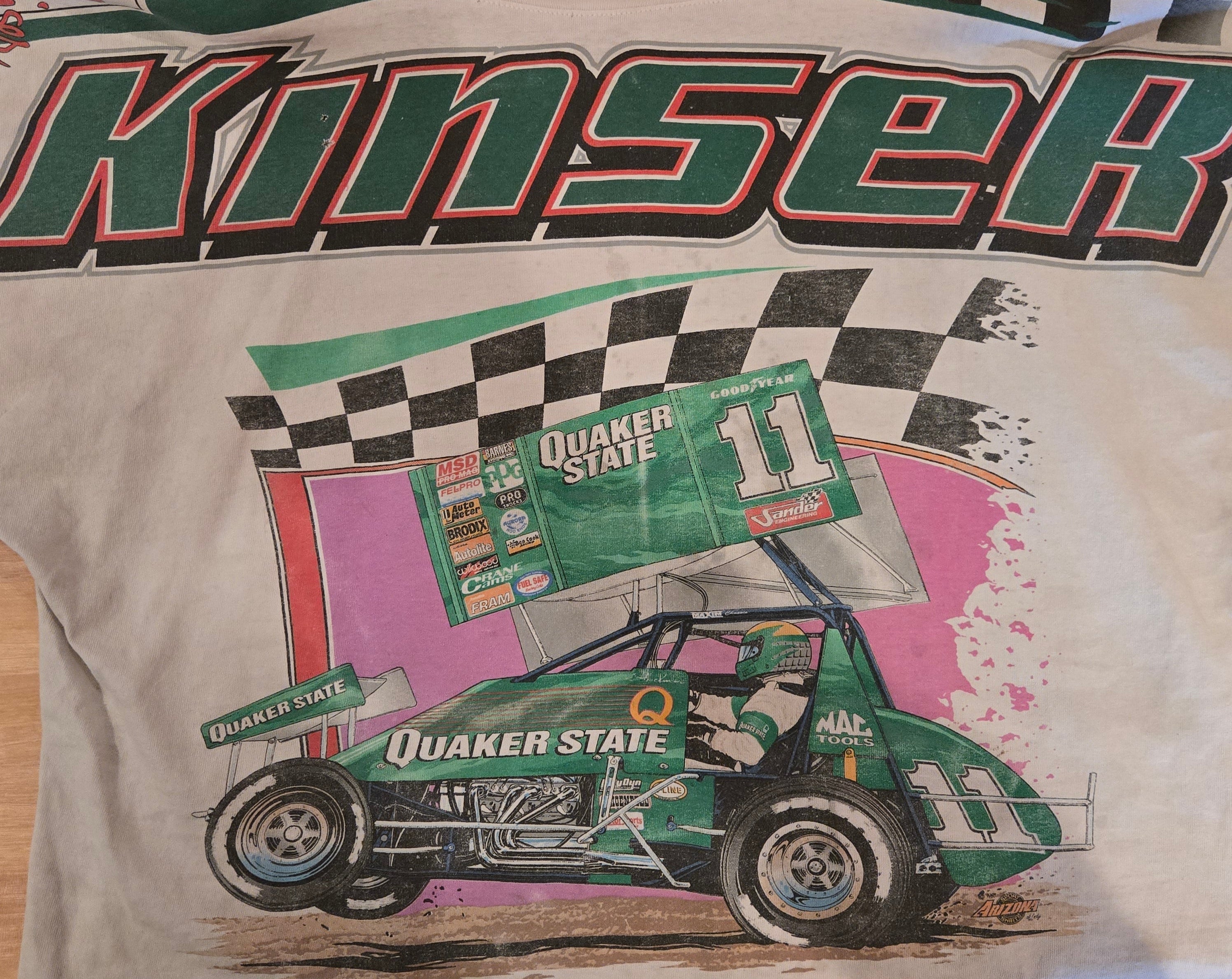 VTG 1998 Steve Kinser AOP Spellout Distressed T-Shirt: XL