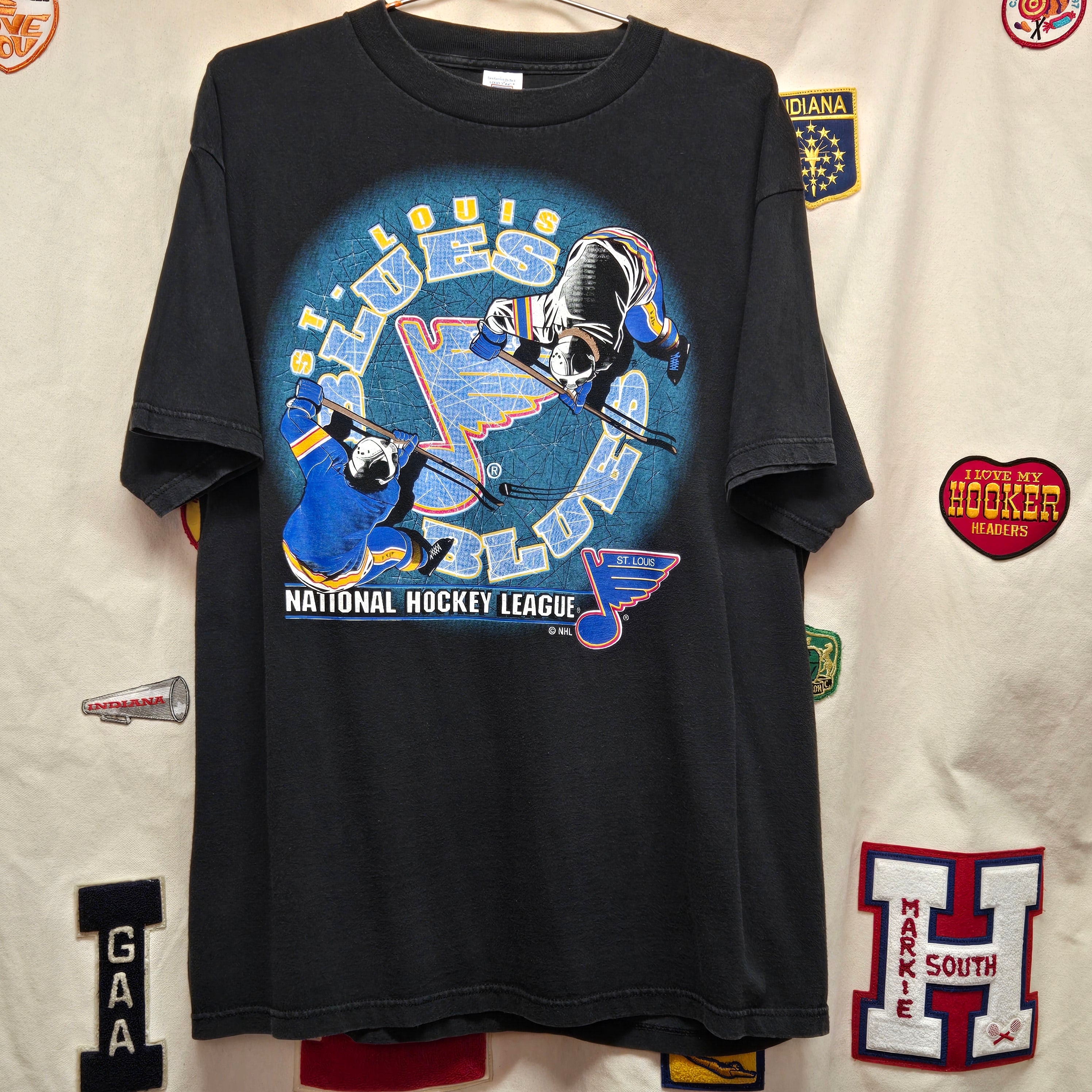 VTG St.Louis Blues Faceoff Black T Shirt NHL Logo 7: Large