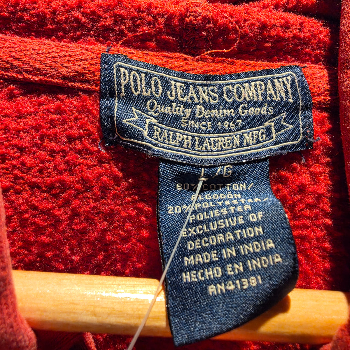 VTG Y2K Polo Jeans Co. Hoodie Mens Crest Graphic Fleece: Large