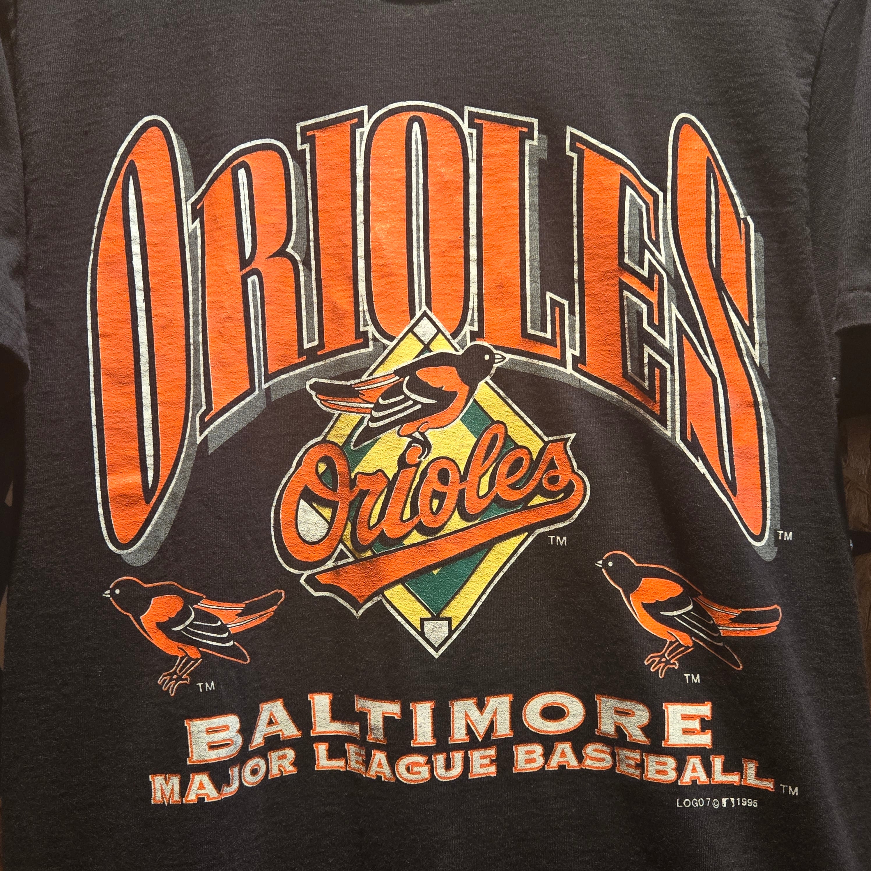 VTG 1995 USA Made Logo 7 Baltimore Orioles MLB Graphic T-Shirt Black: Medium