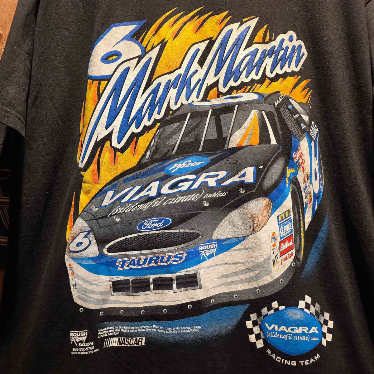 VTG Mark Martin Y2K Viagra Nascar Black T-Shirt: XL