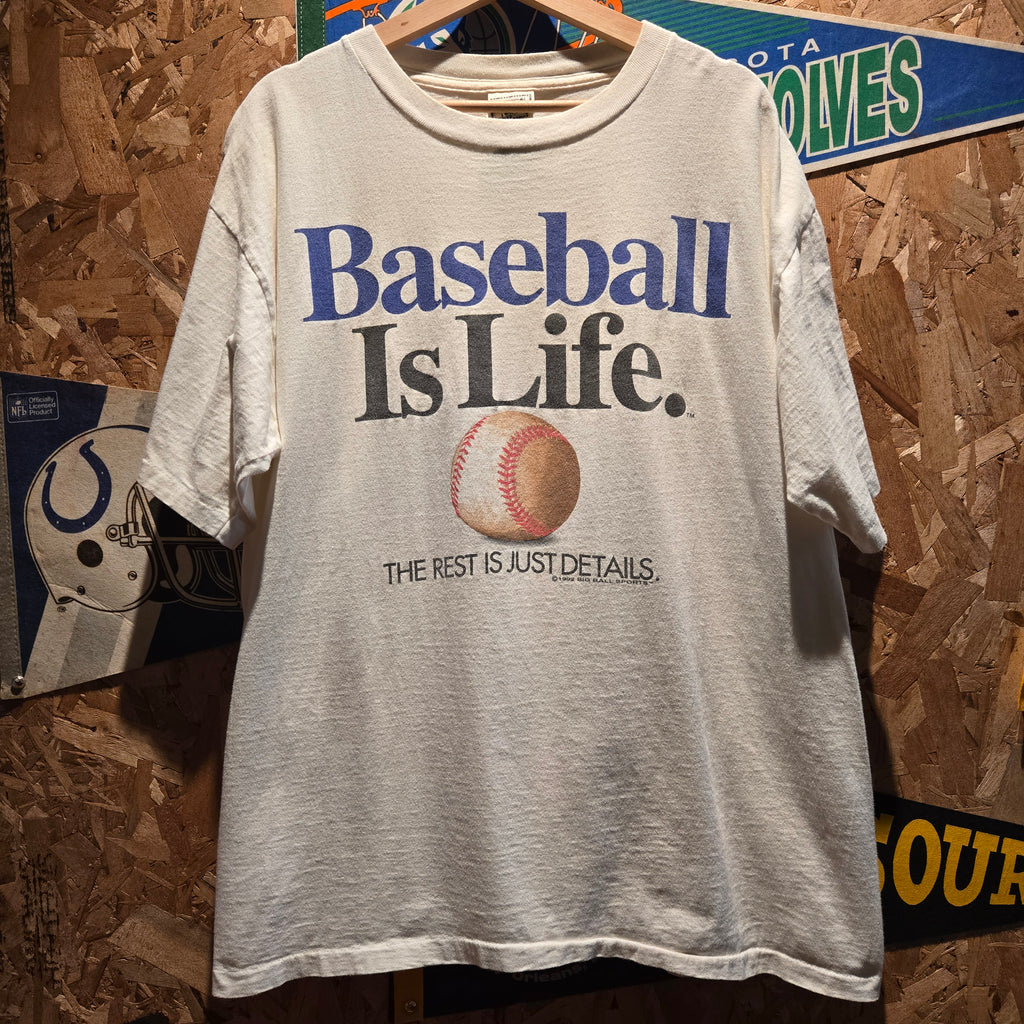 VTG 1994 Big Ball Sports Baseball Is Life Graphic T-Shirt: XL