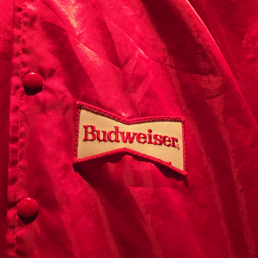 VTG Budweiser Men's Red Satin Bomber Jacket 80s Varsity Nylon: Medium