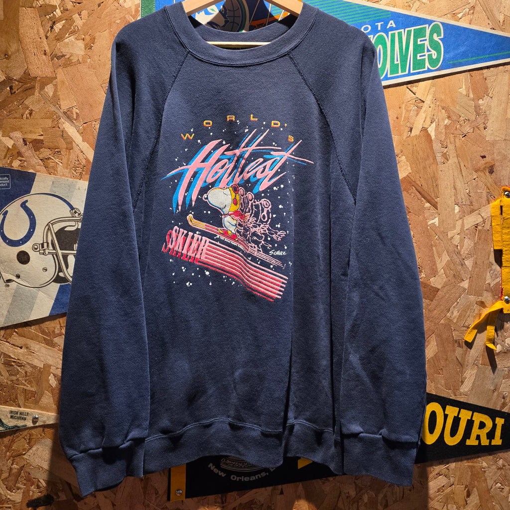 VTG Snoopy Peanuts Navy" World's Hottest Skier Sweatshirt: XL