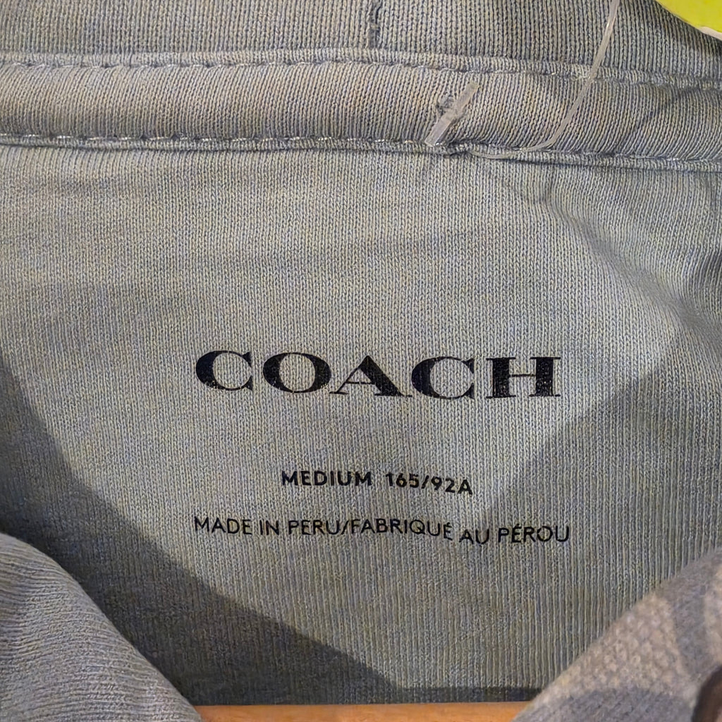 Coach Men’s Gray Signature Logo Pullover Hoodie Cotton Fleece Pockets: Medium