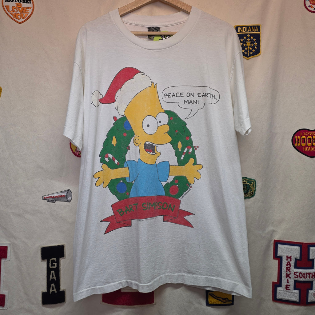 VTG Bart Simpson " Peace On Earth Man" Christmas Graphic T-Shirt: XL