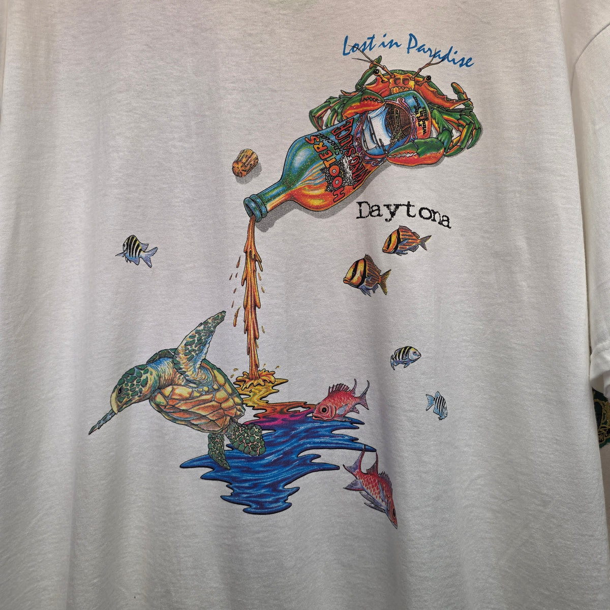 VTG Hooters Daytona White Graphic Double-Sided T-shirt: XXL