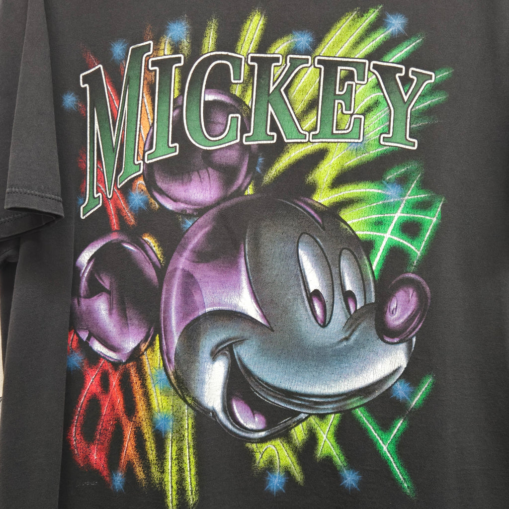 VTG Disney Mickey Mouse T-Shirt Neon Fireworks Big Head 90s: XL