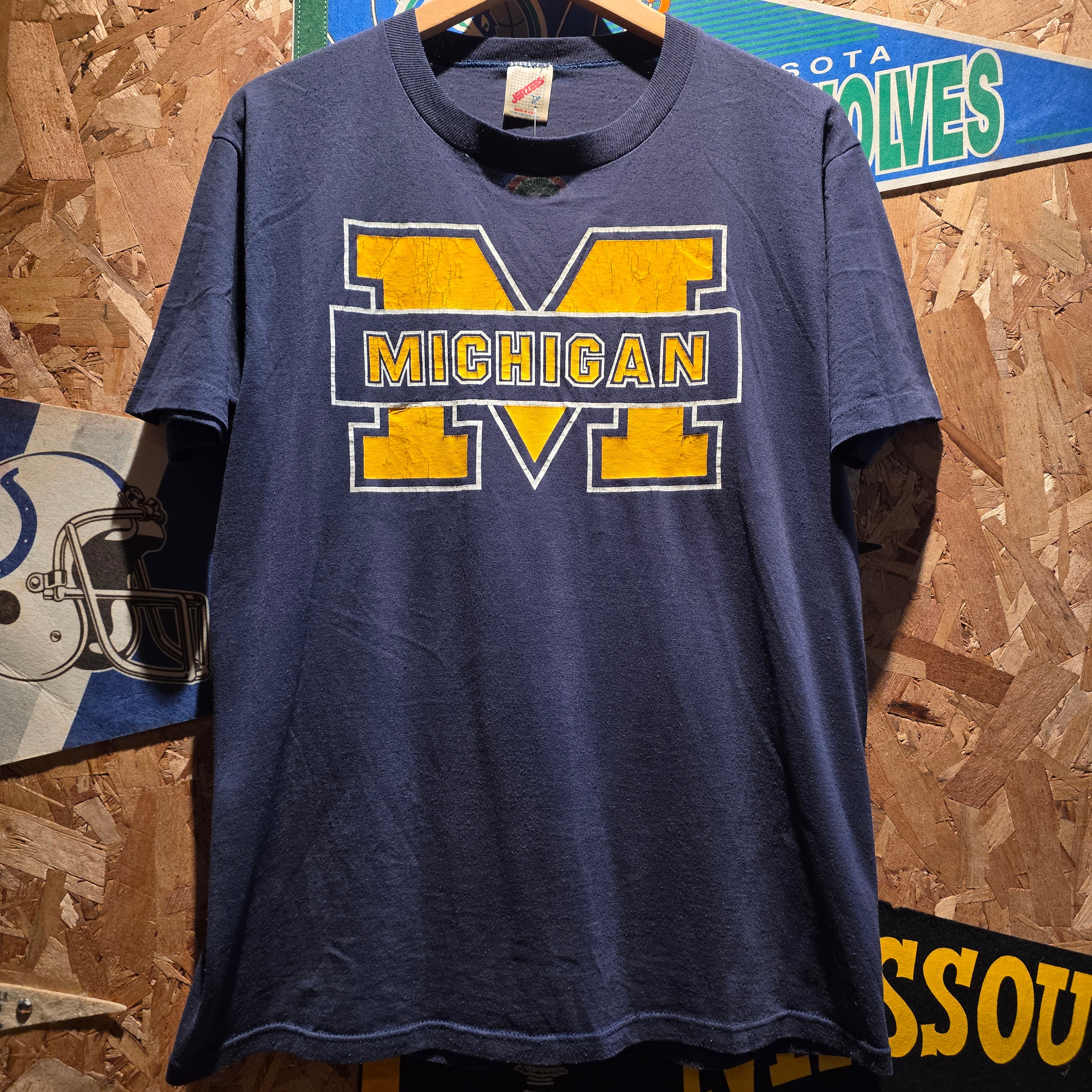 VTG 90's Michigan Wolverines Navy Graphic T-Shirt: Large
