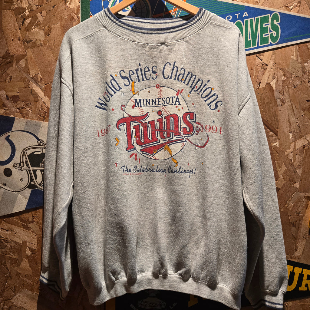 VTG 1991 Minnesota Twins World Series Champions Gray Sweatshirr Logo 7: XL